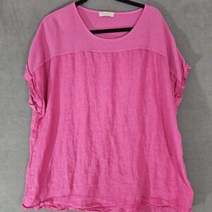 BELLAMBIA Boxy Top Shirt 100% LINEN Women Plus 2X Pink Made Italy Lagenlook